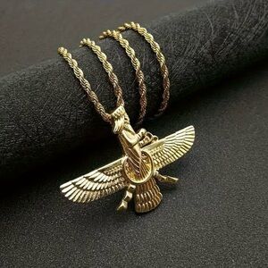 Persian Faravahar Winged Symbol Pendant Necklace – Gold Tone Chain